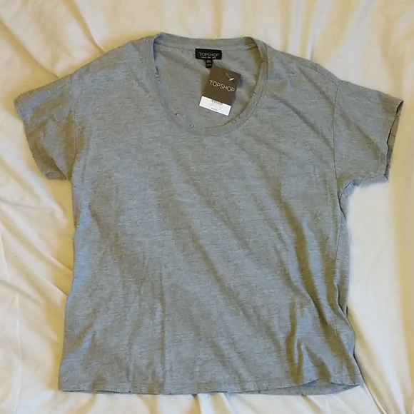 Topshop Grey Distressed Tee - Picture 2 of 7